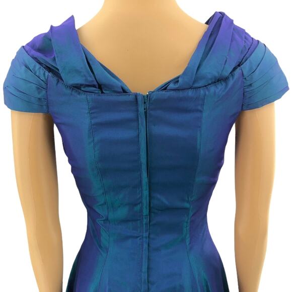 Jessica McClintock SMALL American USA VINTAGE Blue Pleated Maxi Dress Gown - Picture 5 of 8